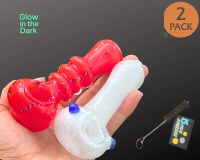 2 PIECE  4' Thick  Volcano spiral Glass Pipe  3  Glow in the dark  SET + Screens