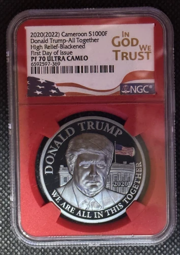 2020 -Donald Trump high relief blackened coin NGC PF70 Ultra Camo