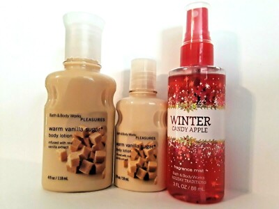 Bath Body Works Winter Candy Apple Fragrance Mist & Warm Vanilla Sugar Lotion