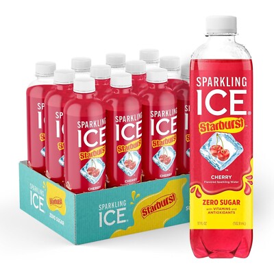Sparkling Ice STARBURST Strawberry, Zero Sugar Flavored Sparkling Water, with Vi