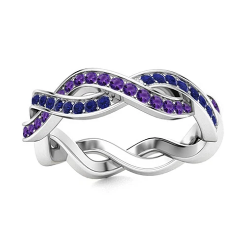 Round Amethyst & Blue Sapphire 925 Silver Women Ring For Graduation Gift