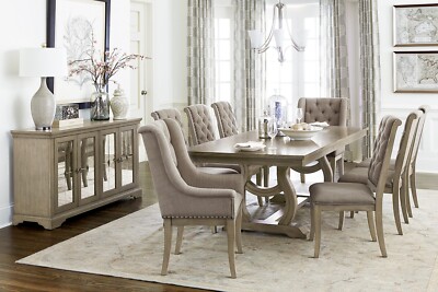 NEW Formal Dining Gray Oak 76''-96'' Extendable Table & Chairs Modern Traditional
