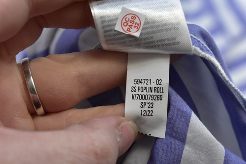 Banana Republic Poplin Roll Cuff Short Sleeve Blue White Striped Shirt Women M/L - Picture 9 of 9