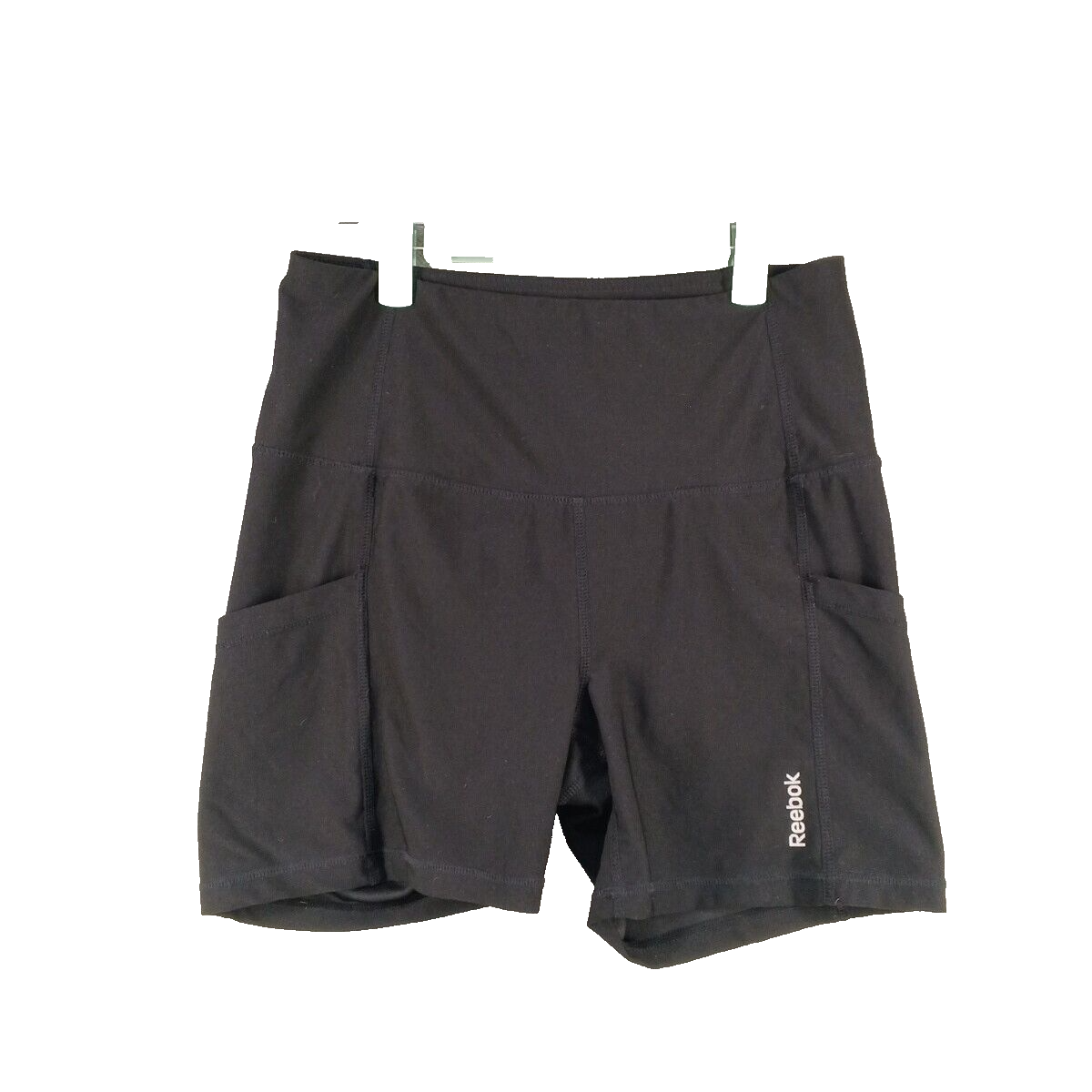 REEBOK Activewear Biker Shorts Size MEDIUM(8-10) Black Knit W/ Pockets-image