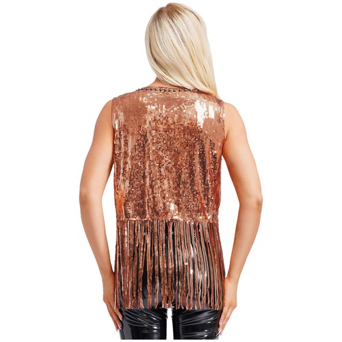 Women Waistcoat Tassel Vest Clubwear Shrug Dress Up Top Open Front Coat Disco - Picture 27 of 41