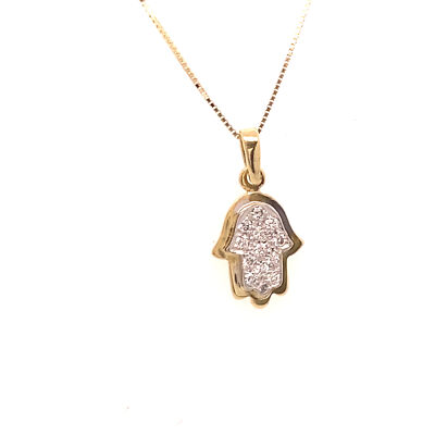 14k Yellow Gold Hamsa Necklace With 0.13ct H/SI Diamonds 14k Yellow Gold Chain