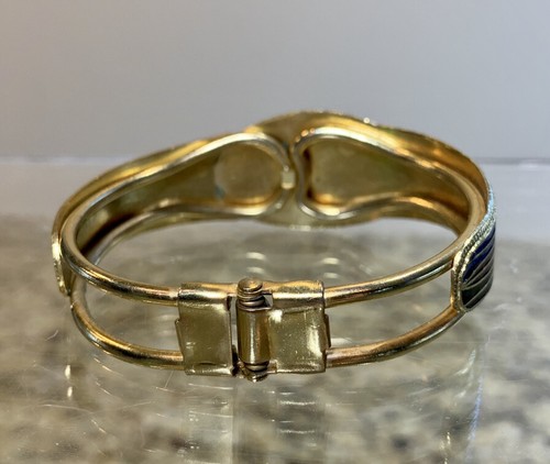 Vintage 80’s Art Deco Style Gold Color Enameled Runway Hinged Bracelet RARE! - Picture 6 of 8