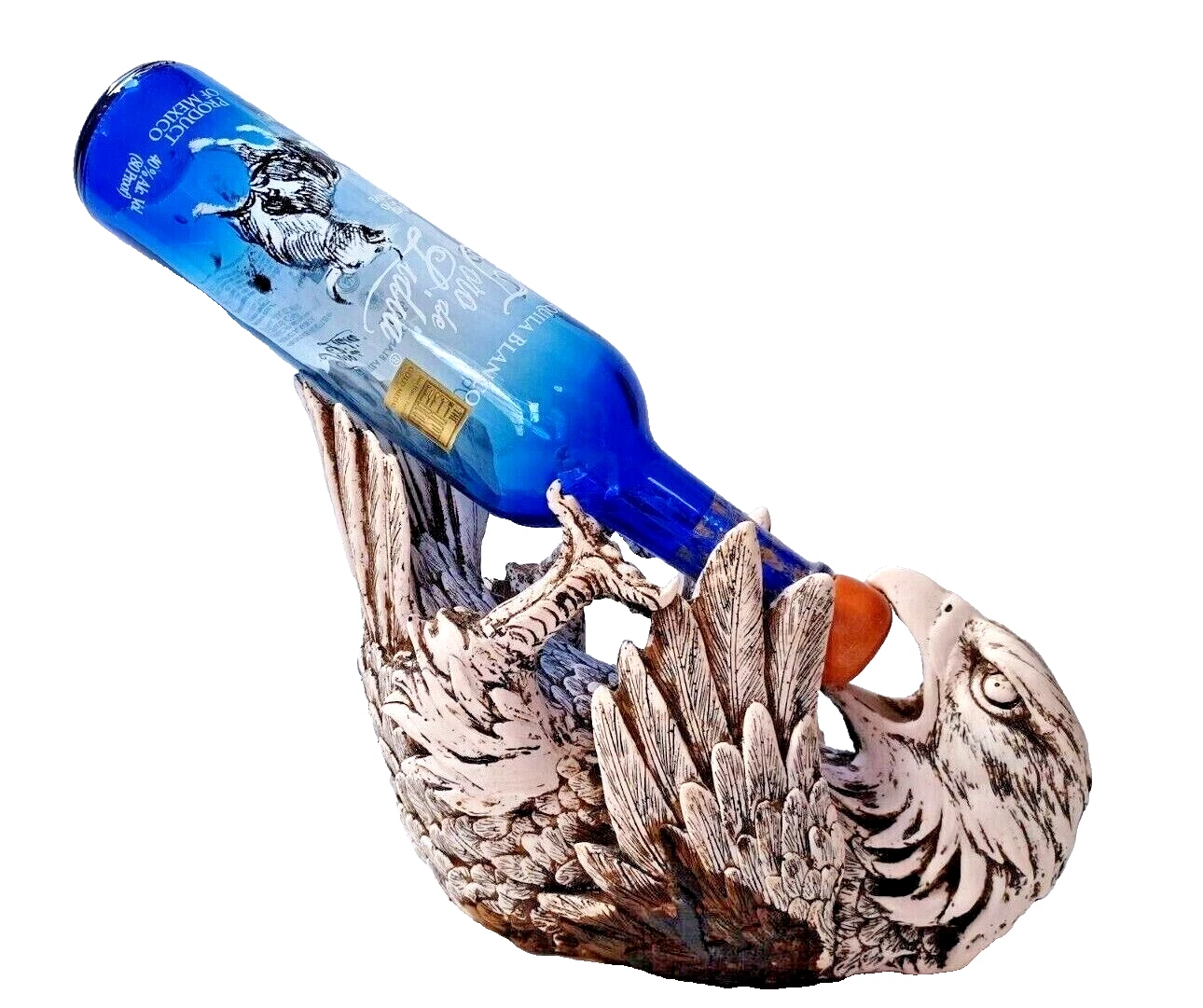 unique bone resin tabletop wine or tequila bottle holder bald eagle bird animal shape patriotic rustic western barware decor