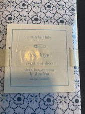 NWT Pottery Barn Kids Brooklyn Blue White Baby Geo Floral Crib Fitted Sheet