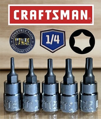 5 Craftsman Torx Bit Star Socket 1/4'' Dr T8, T10, T15, T20 +T25  NEW