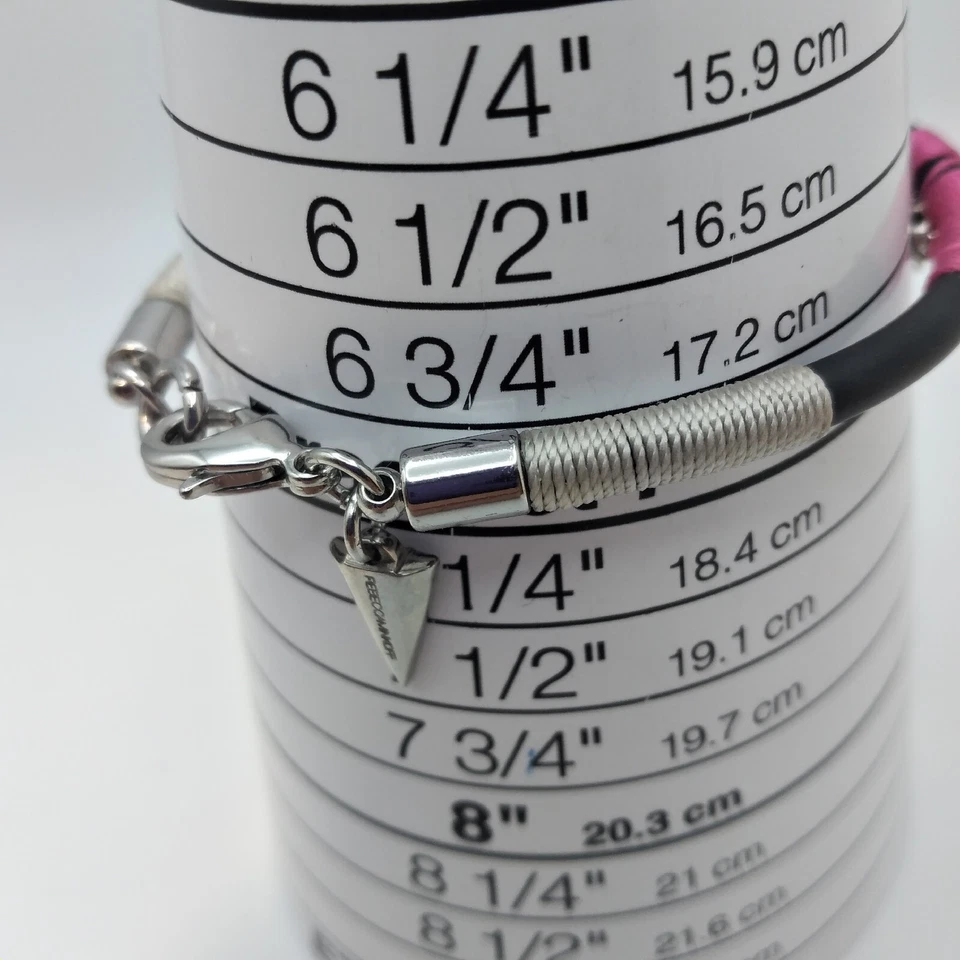 Pulsera REBECCA MINKOFF Cordón de Goma Cristal Dijes Rosa Plata Negro 7" Y2K Foto 3 de 4