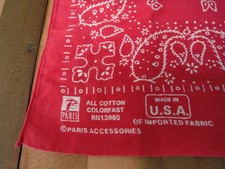 USA Red Bandanna Handkerchief Colorfast Paisley Cotton AS IS