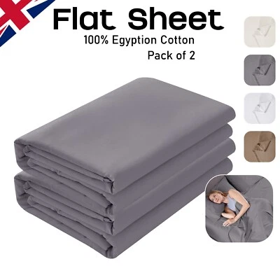 KENSINGTON HOMEWARE Pack of 2 100% Egyptian Cotton 200TC Flat Sheets Bed Sheets Single Double King