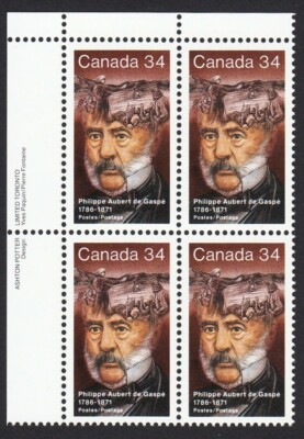AUTHOR = PHILIPPE AUBERT DE GASPE = HISTORY, Canada 1986 # 1090 MNH UL BLOCK