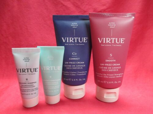 Virtue Travel Mix~Recovery Shampoo Conditioner~Un-Frizz Cream Correct Smooth~NEW