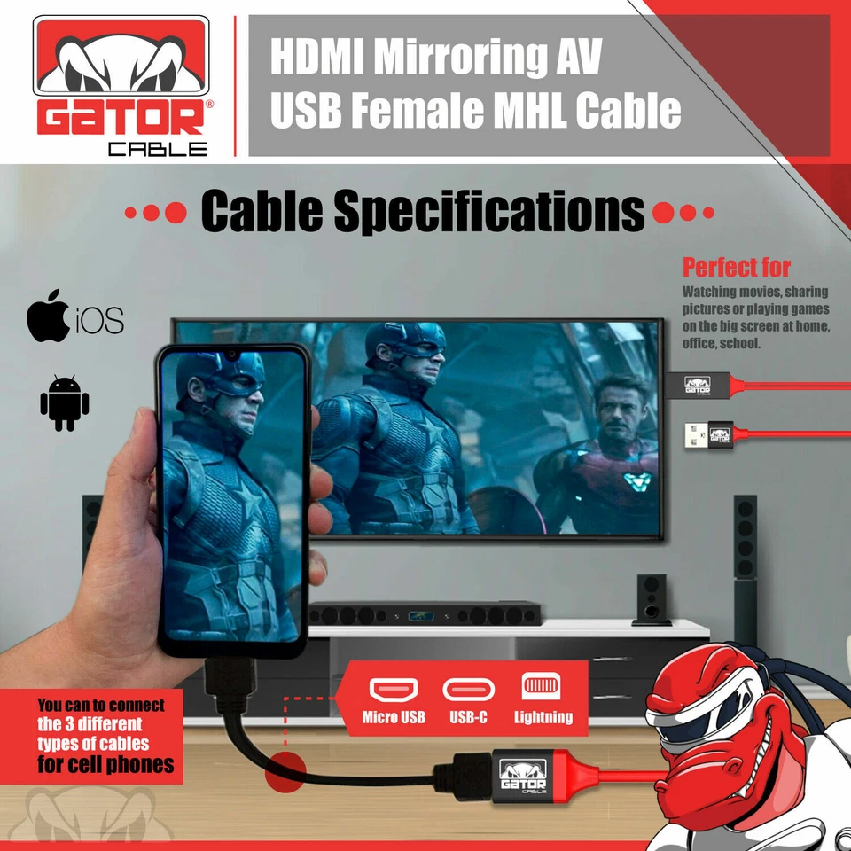 HDMI 4K HDTV Spiegel Kabel Adapter Konverter für iPhone 11 12 13 14 Pro Max Plus - Bild 3 von 4
