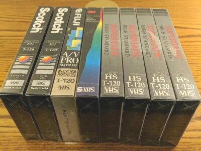 Fuji, 3M, Scotch, Radio Shack T-120 2-4-6 Hr VHS Videocassette LOT OF 8 VCR NEW