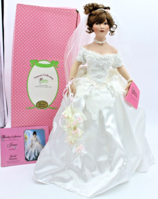 Paradise Galleries Bridal Beauties JUNE 18'' Porcelain Doll w Stand & Accs OB/COA