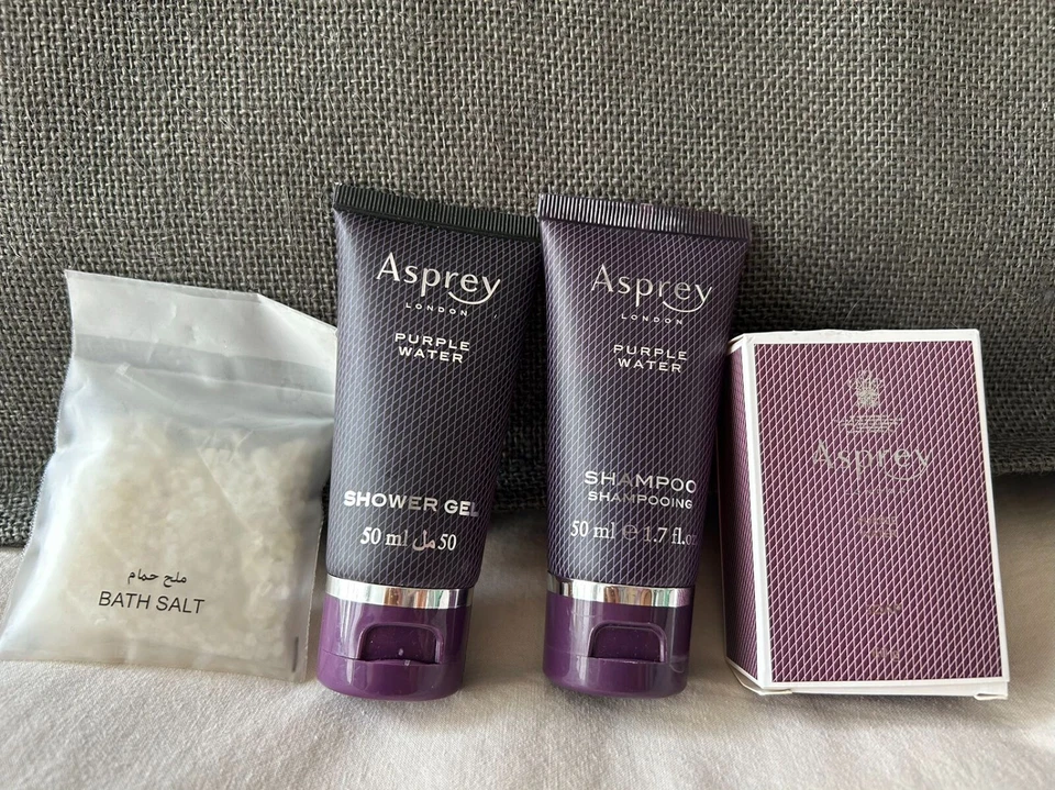 50ml ASPREY London Purple Water DELUXE KIT Shampoo Shower Gel Soap and Fresh bag - Image 2 of 4