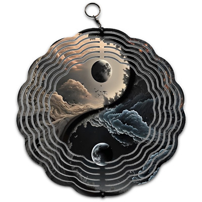 Cloudy Yin Yang Design Wind Spinner and Garden Decor 10''x10'' with Swivel Hook