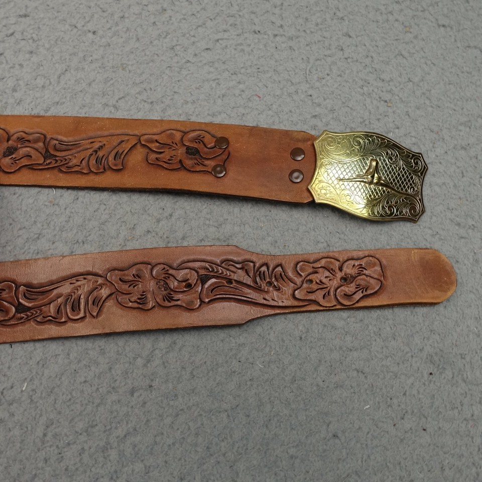 Vintage Tooled Leather Belt Name FRED Solid Brass Buckle Steer Head
