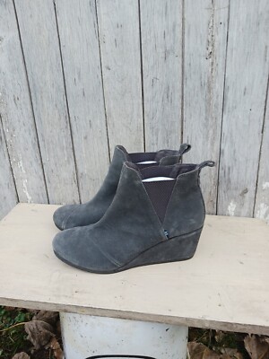 TOMS Kelsey Wedge Grey Suede Bootie Ankle Boot Women's Size 12