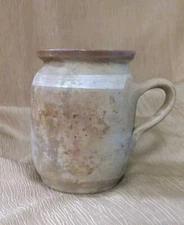 Vintage Earthenware Rustic Quart Crock Jar/Mug with Applied Handle