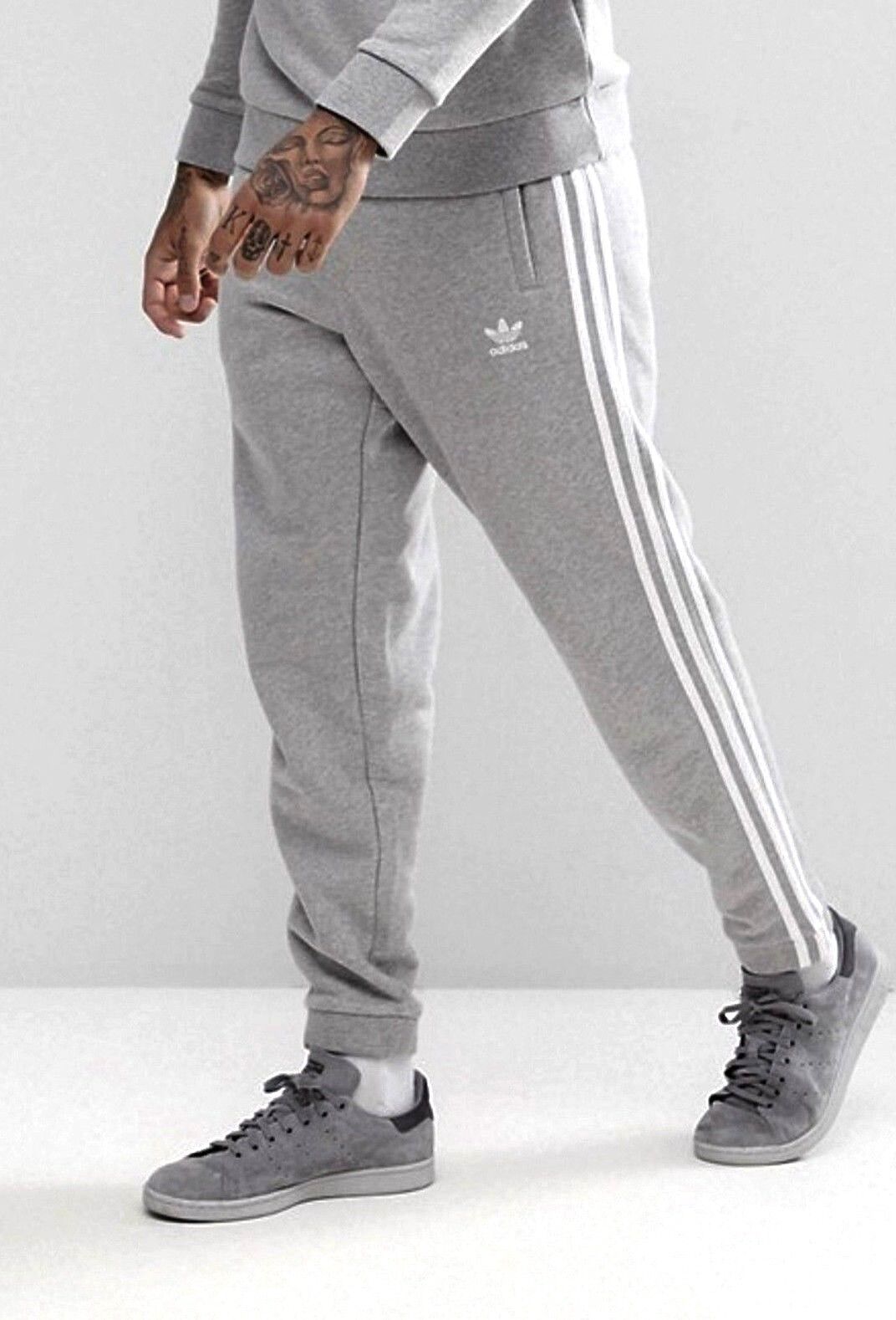 LG adidas Originals Men's Slim Fit 3 Stripes Tapered Track Pants Gray LAST1  | eBay