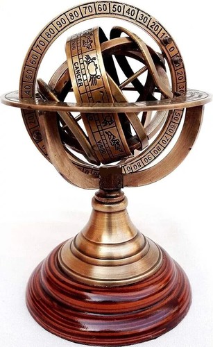 VINTAGE ANTIQUE ARMILLARY GLOBE DECOR VINTAGE GIFT NEW DESIGNER BRASS ASTROLABE - Picture 10 of 12