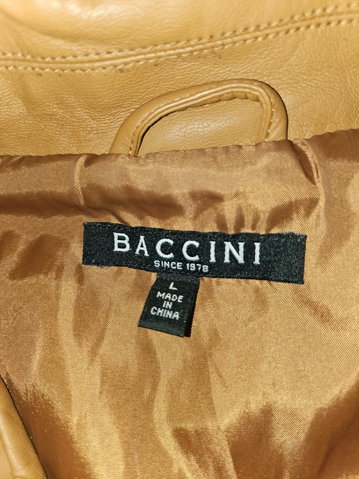 Baccini Womens Vest Faux Leather Tan Camel Zip Up Biker Size Large - Image 2 of 4