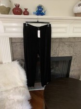 NWT Eileen Fisher Black Velvet Organic Cotton Straight F/L Pants Size L MSRP 168