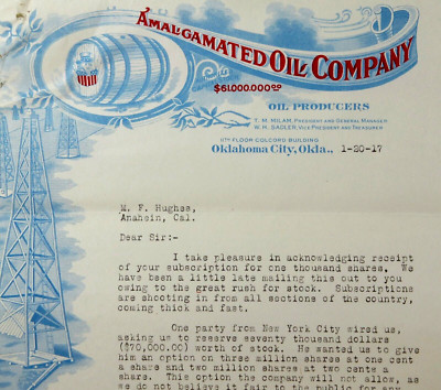 Oklahoma Oil Speculation History Uncle Sam Derrick Letterhead Amalgamated 1917
