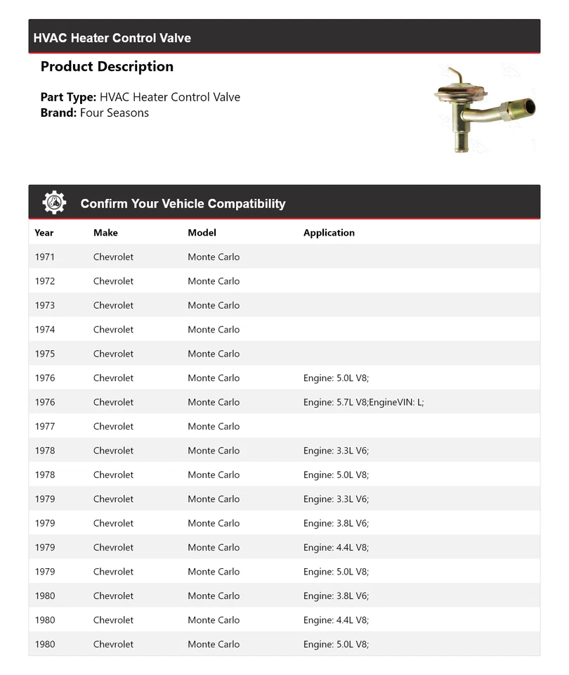 For 1971-1980 Chevrolet Monte Carlo HVAC Heater Control Valve 4 Seasons 1972 - Image 2 of 4