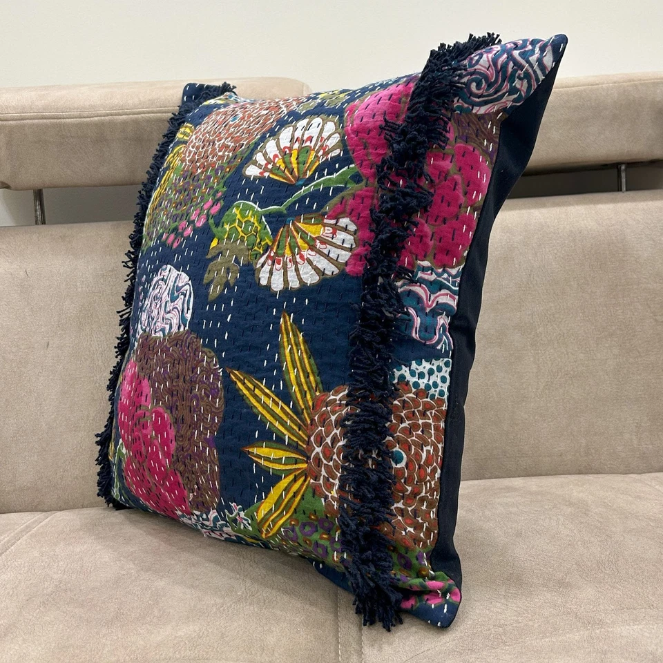 Kantha pillow cover blue tufted cushion cover boho throw pillows euro sham cover - Image 4 of 4