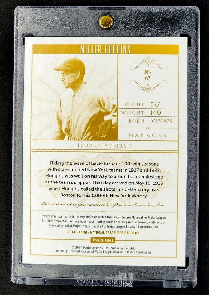 2014 Flawless National Treasures 67 Miller Huggins HOF /20 *Real Diamond in Card - Image 2 of 4