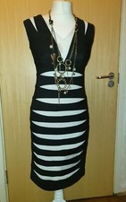 ALEXON Black & White V Neck Stripe Pencil BodyCon Dress Size 8 Work Office Wear