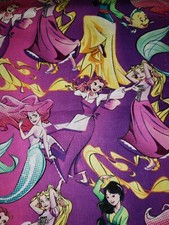 100 Cotton Disney Princesses Ariel Belle Mulan Rapunzel Fabric 1/4 Yard