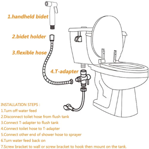 Toilet Shattaf Adapter Hose Bidet Spray Stainless Steel Handheld Shower Head US - Picture 12 of 12