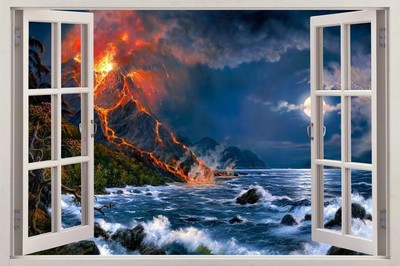 Volcano Beach 3d Window View Decal Wall Sticker Art Mural Exotic