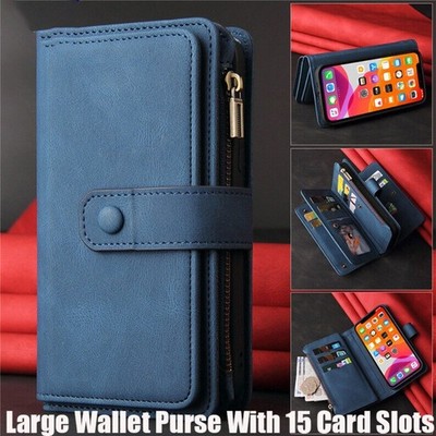 For iPhone 16 16e 15 14 13 12 11 Pro Max 8 7 Flip Leather Zip Case Wallet Cover