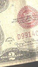 1928 $2 Red Seal G 2 Dollar Bill