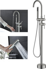Modern Freestanding Tub Faucet with Handheld Shower - Brush Nickel Finish