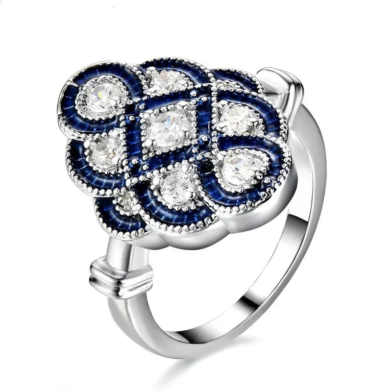 Popular  American Blue Winding Ladies Ring Creative Geometric Banquet 5