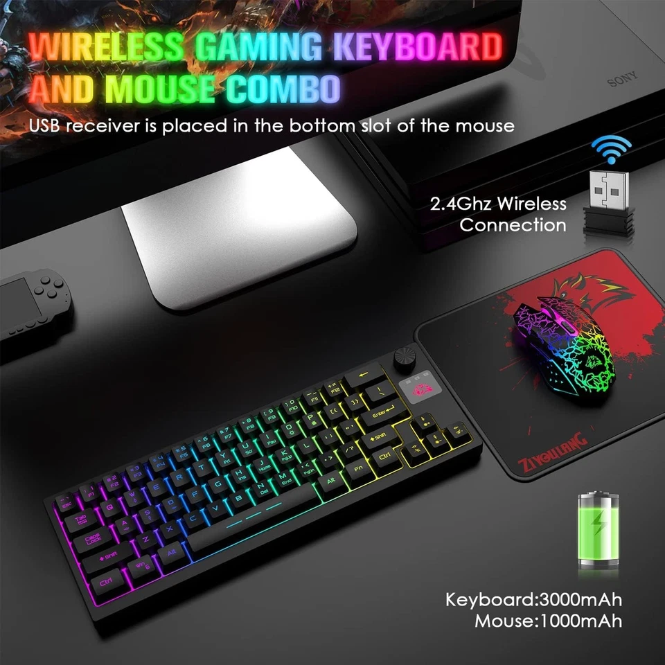 ZIYOULANG T50 Wireless Membrane Gaming Keyboard& Mouse Combo Set with Knob - Image 2 of 4