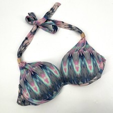 VICTORIA'S SECRET Bikini Swim Top Halter Underwire Push Up 34B Multicolor Swim