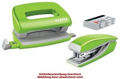 LEITZ Heftgerät- & Locher-Set Mini NeXXt WOW, grün