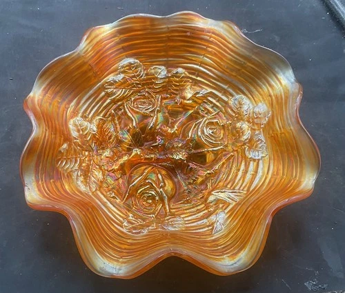 WONDERFUL EXAMPLE VINTAGE CARNIVAL NORTHWOOD  MARIGOLD ROSE SHOW BOWL  “COLOR”