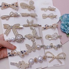 10PCS Crystal Pearl Hair Clip Set Shiny Rhinestone Side Barrette Wedding Hairpin