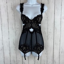 Victoria's Secret Black Lace Sheer Corset Bustier Cut-Out Lingerie Garter 34B