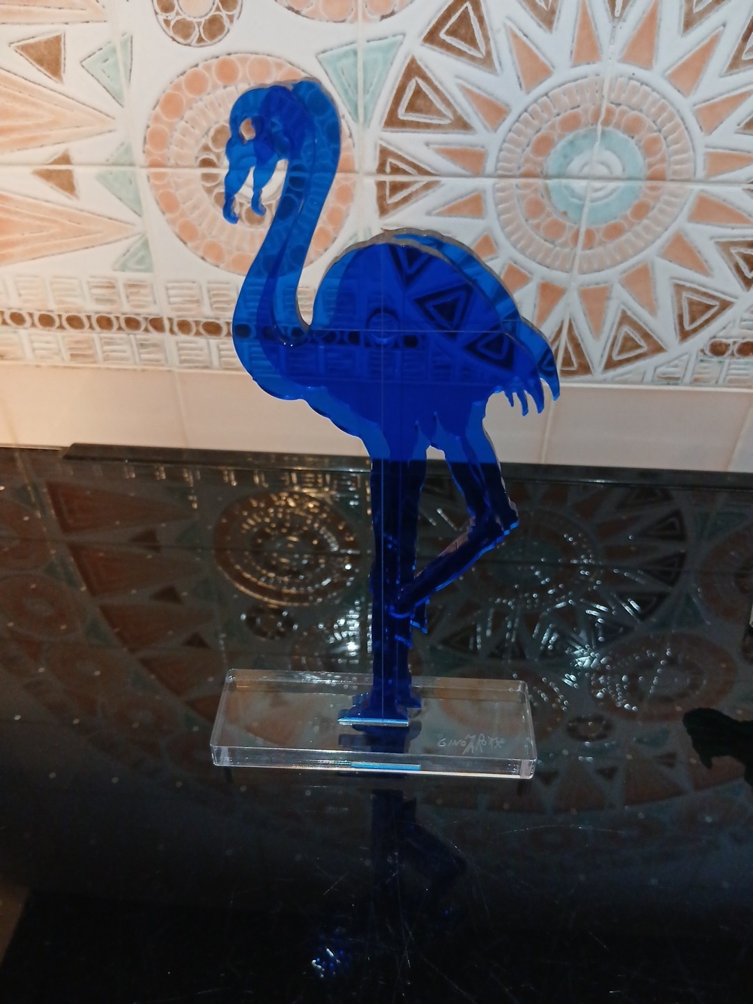 Gino Marotta (1935-2012) Scultura In Plexiglass Fenicottero Blu Cm 20